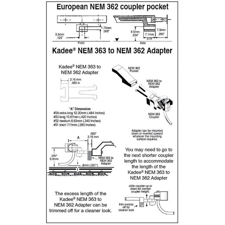 Kadee #52 HO NEM 363 European-Style Couplers - Medium (8.63mm .340 inch 11/32")