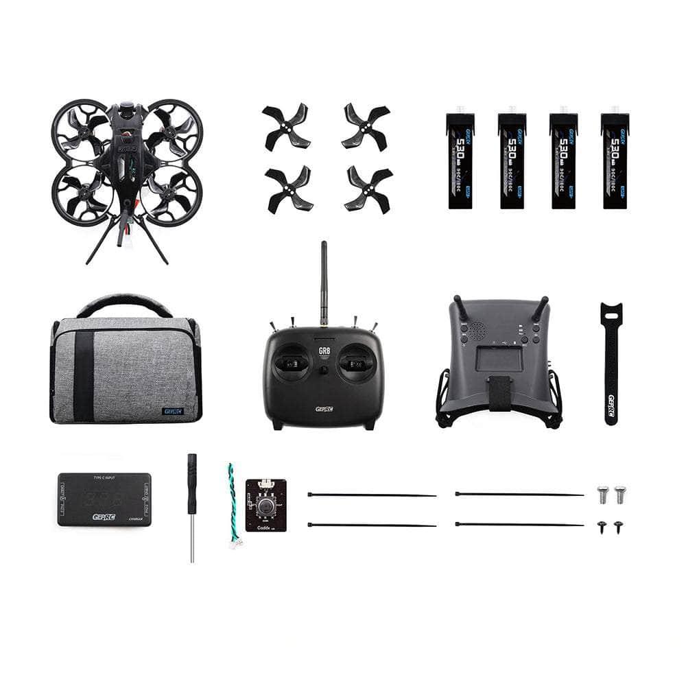 (PRE-ORDEN) Kit analógico GEPRC RTF TinyGO 4K FPV Whoop con gafas, transmisor de radio ELRS, estuche y dron