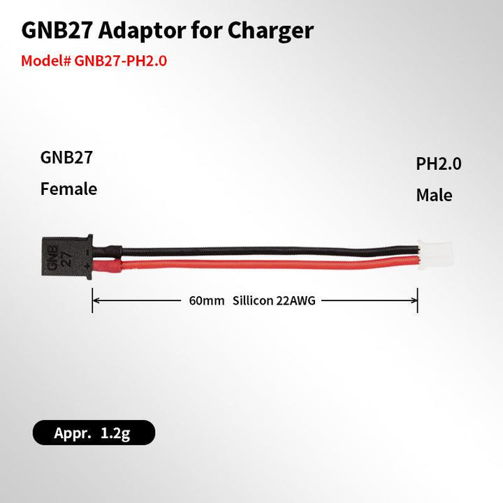 Adaptador hembra GNB27 a macho PH2.0 (para carga), 5 unidades, 60 mm