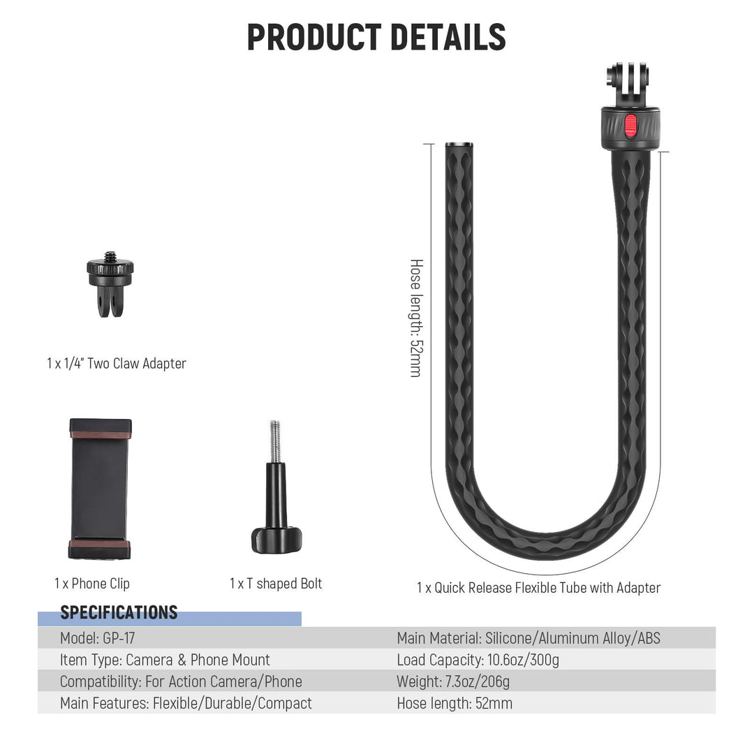 Abrazadera de montaje de liberación rápida flexible NEEWER GP-17 compatible con GoPro Insta360 DJI iPhone 15 