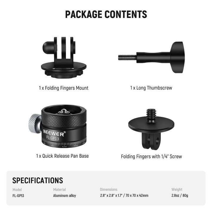 Adaptador de montaje para trípode de liberación rápida NEEWER FL-GP13 compatible con GoPro Hero 