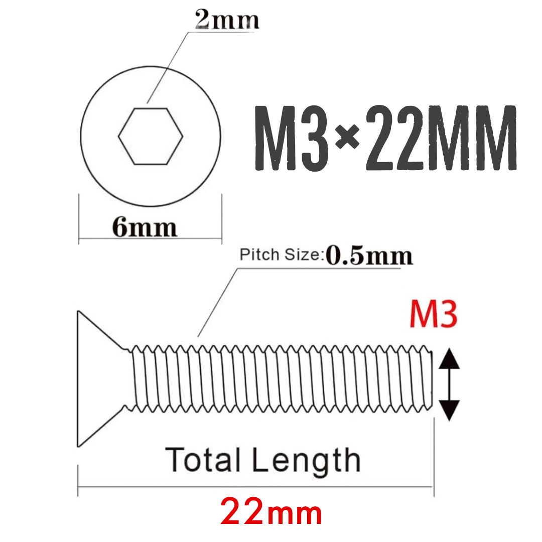 Tornillos de cabeza plana M3 x 22 mm (paquete de 10)