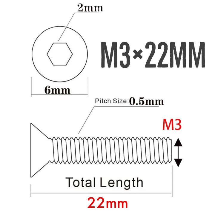 Tornillos de cabeza plana M3 x 22 mm (paquete de 10)