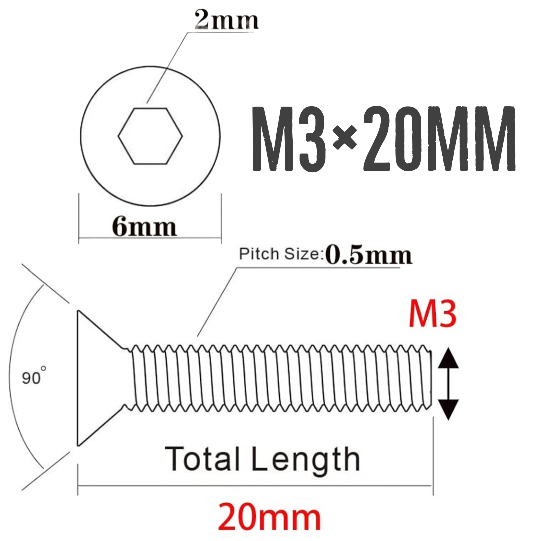 M3×20mm Flat Head Screws - (10 Pack)