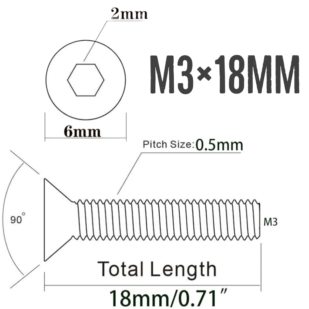 Tornillos de cabeza plana M3 x 18 mm (paquete de 10)