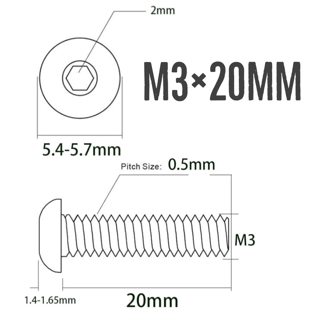 M3×20mm Button Head Screws - (10 Pack)