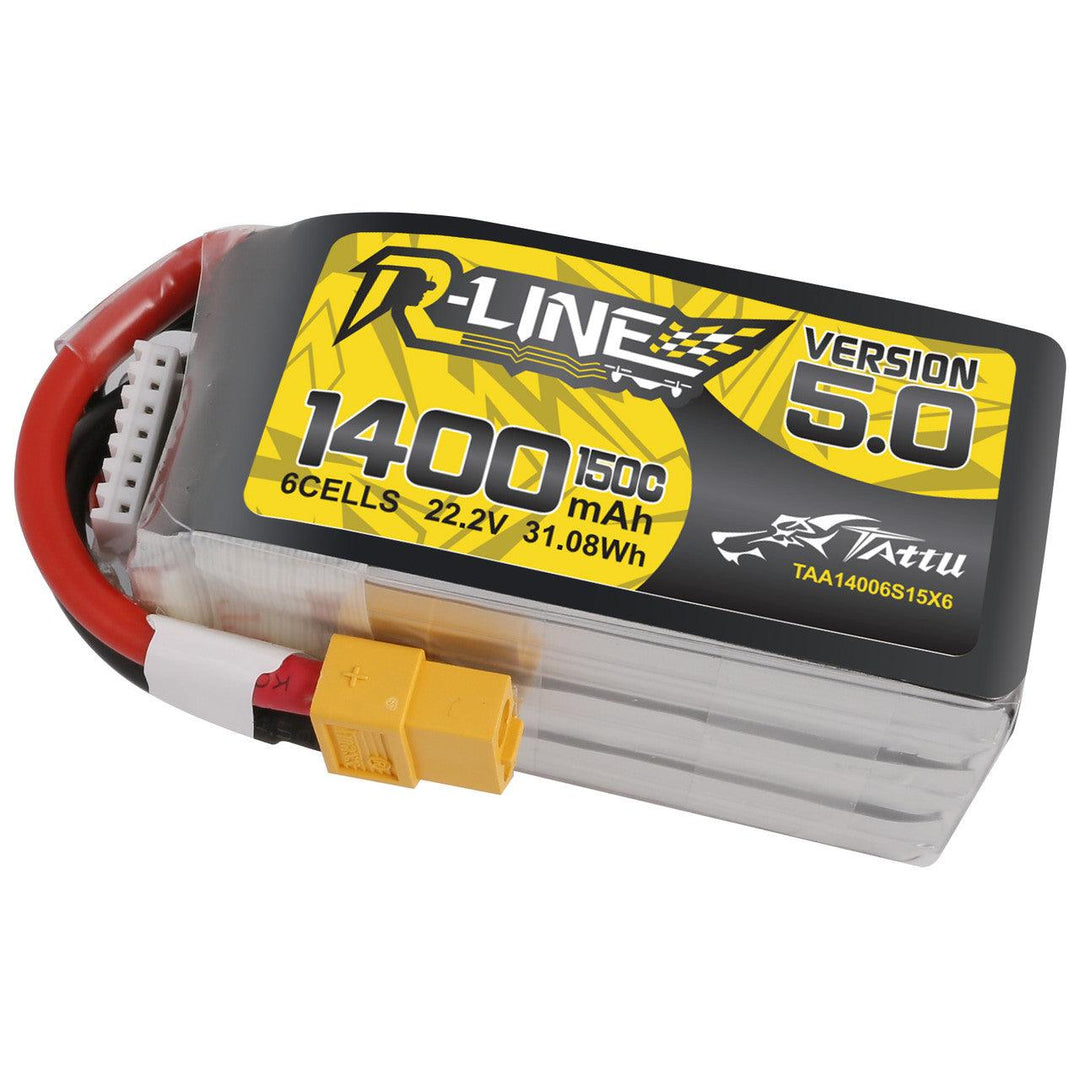 Batería de polímero de litio Tattu R-Line versión 5.0 de 1400 mAh, 6S, 150 C y 22,2 V con conector XT60