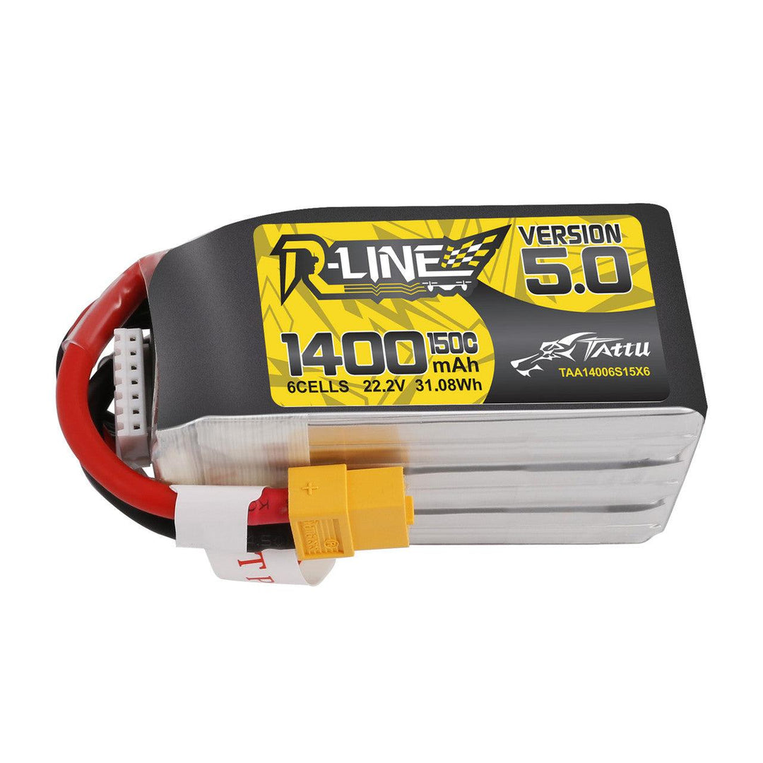 Batería de polímero de litio Tattu R-Line versión 5.0 de 1400 mAh, 6S, 150 C y 22,2 V con conector XT60