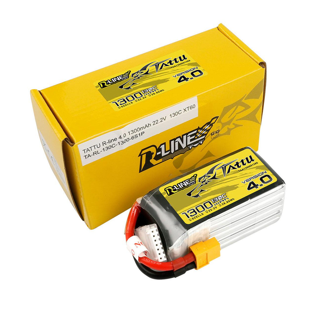 Batería de polímero de litio Tattu R-Line versión 4.0 de 1300 mAh, 6S, 130 C, 22,2 V y conector XT60