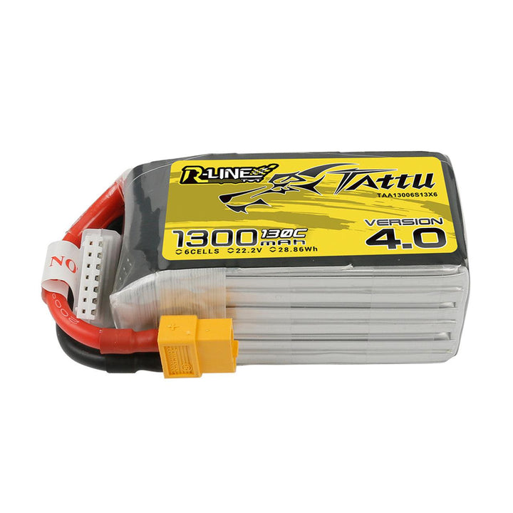 Batería de polímero de litio Tattu R-Line versión 4.0 de 1300 mAh, 6S, 130 C, 22,2 V y conector XT60