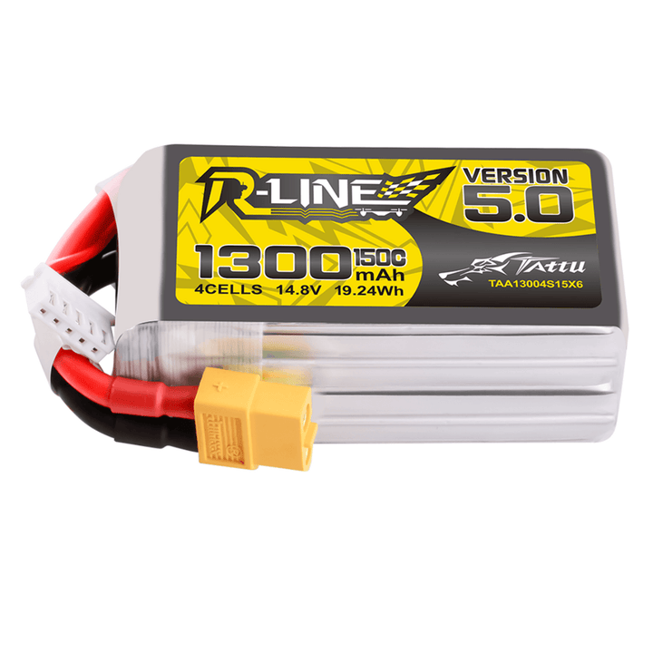 Batería de polímero de litio Tattu R-Line versión 5.0 de 1300 mAh, 4S, 14,8 V y 150 C con conector XT60