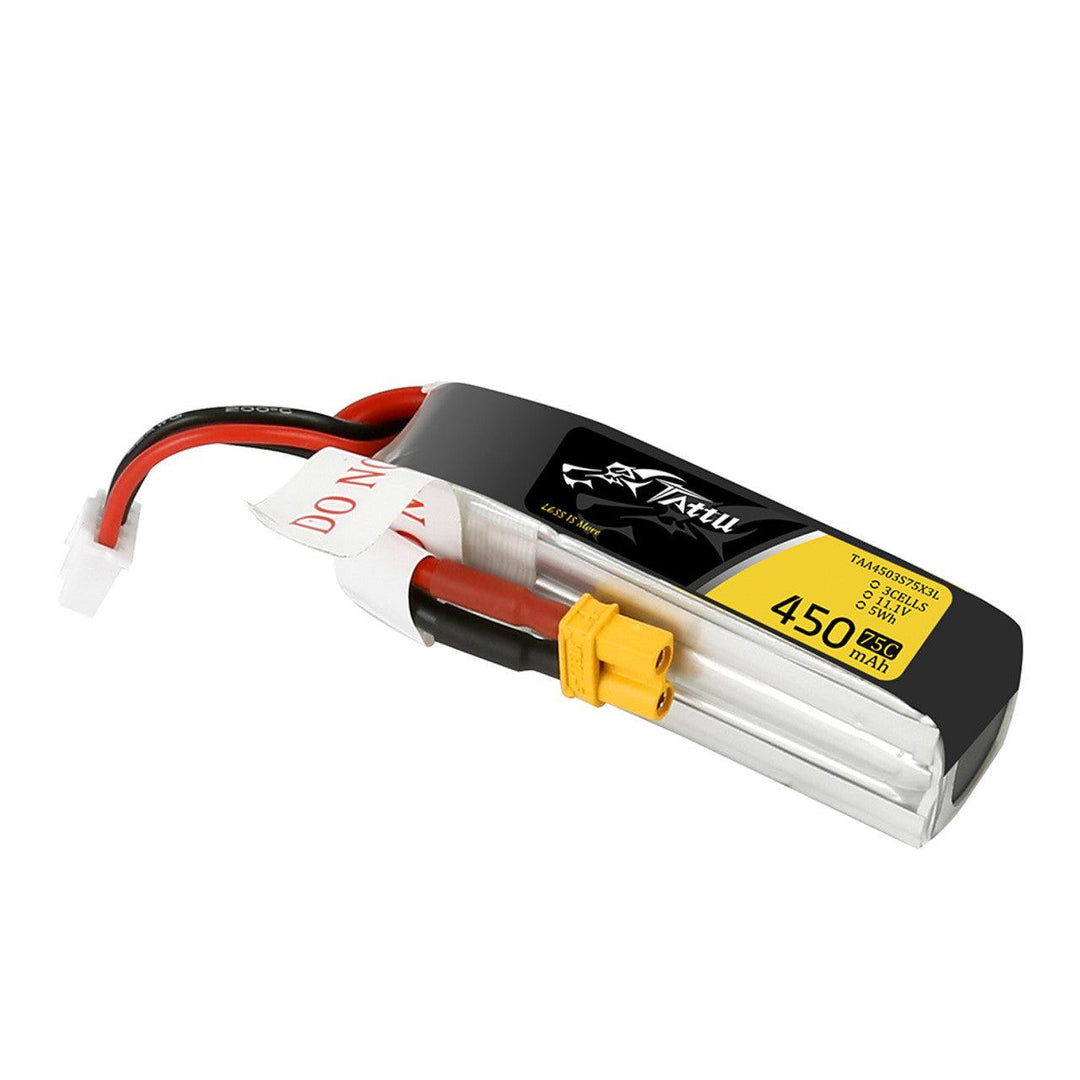 Batería de polímero de litio Tattu de 450 mAh, 3S, 75 C, 11,1 V y conector XT30 (tamaño largo)