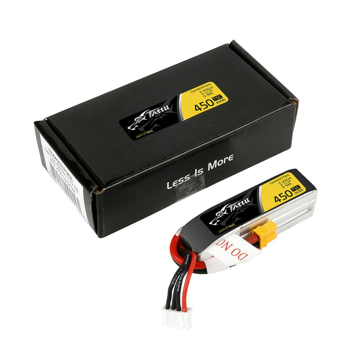 Batería de polímero de litio Tattu de 450 mAh, 3S, 75 C, 11,1 V y conector XT30 (tamaño largo)