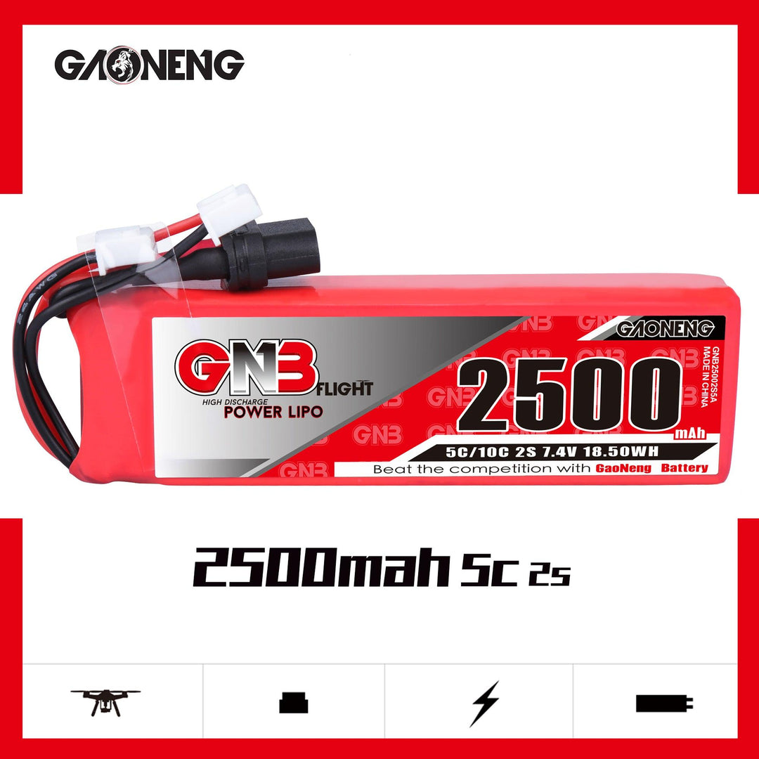 Batería GNB LiPo 2S 2500MAH 7,4 V 5C 10C para FrSky X9D plus 2019 nueva edición conector XT60 XH2.54