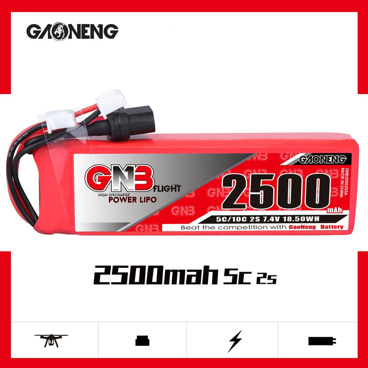 GNB LiPo Battery 2S 2500MAH 7.4V 5C 10C for FrSky X9D plus 2019 new edition XT60 XH2.54 connector