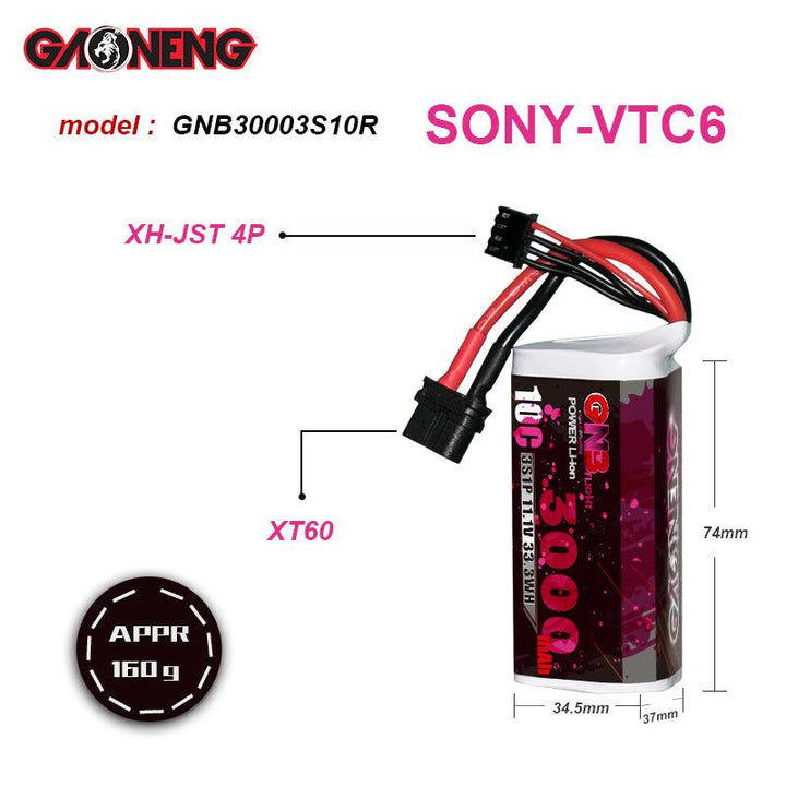 Batería de ion de litio GNB 3000mah 11,1 V 3S 10C 18650 SONY VTC6 FPV de largo alcance