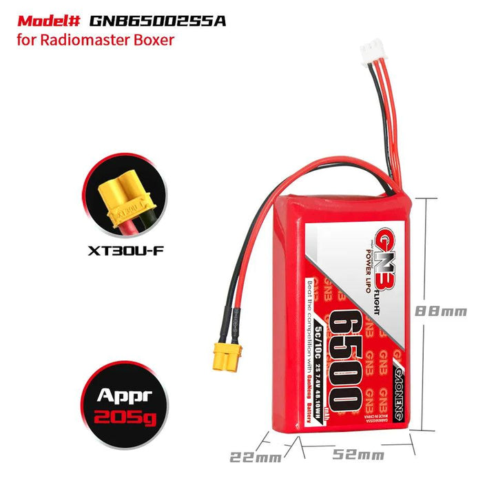 GNB 2S 7.4V 6500mah 5C LiPo Battery XT30 For RadioMaster Boxer