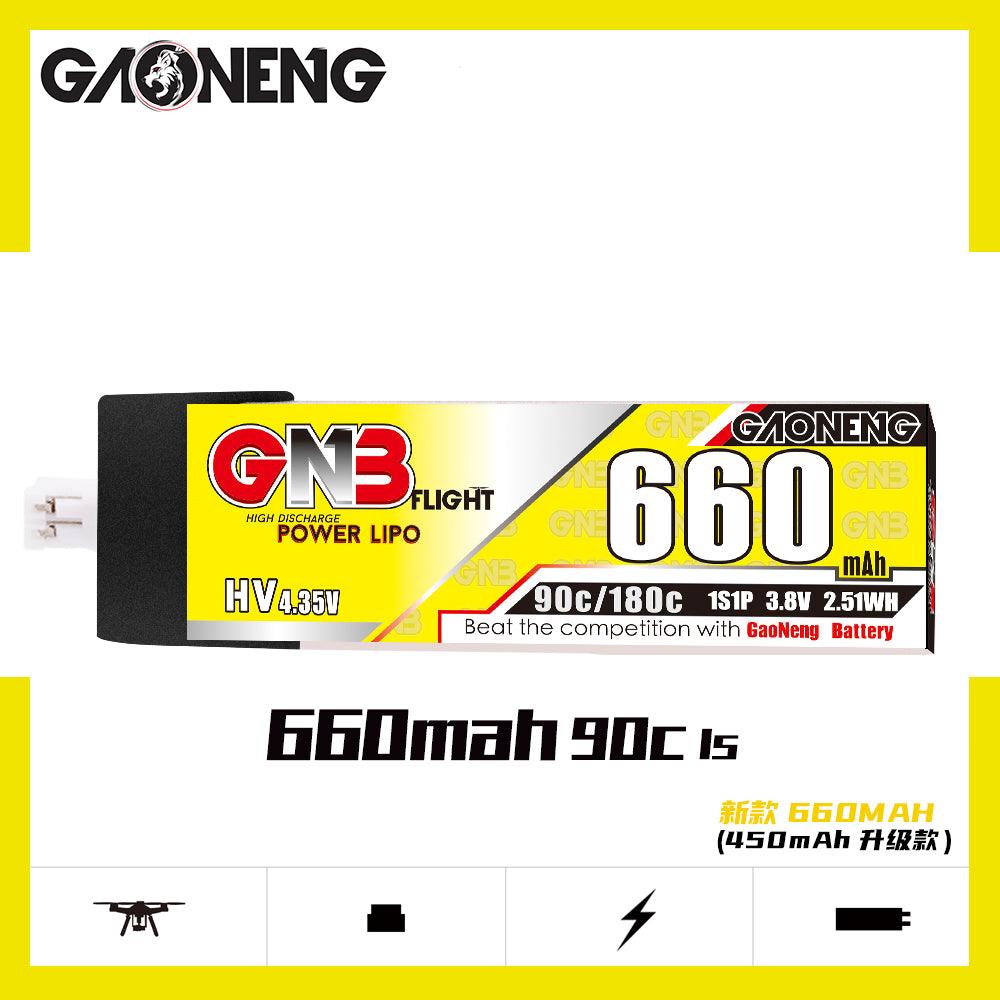 Batería de polímero de litio GNB de 660 mAh, 1 s, 3,8 V, alta tensión, 90 C, PH 2.0