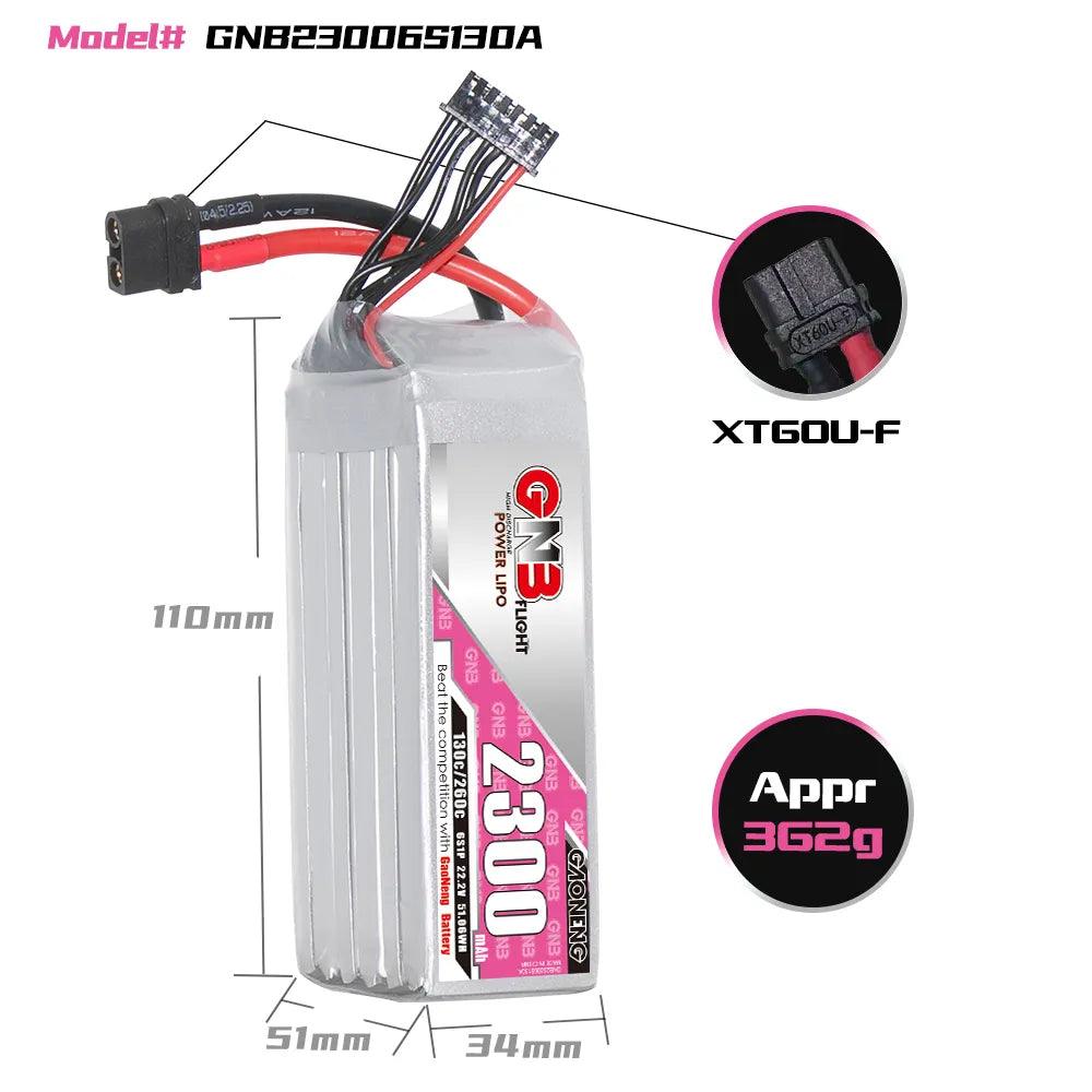 Batería de polímero de litio GNB de 2300 mAh, 6S, 22,2 V, 130 C, XT60