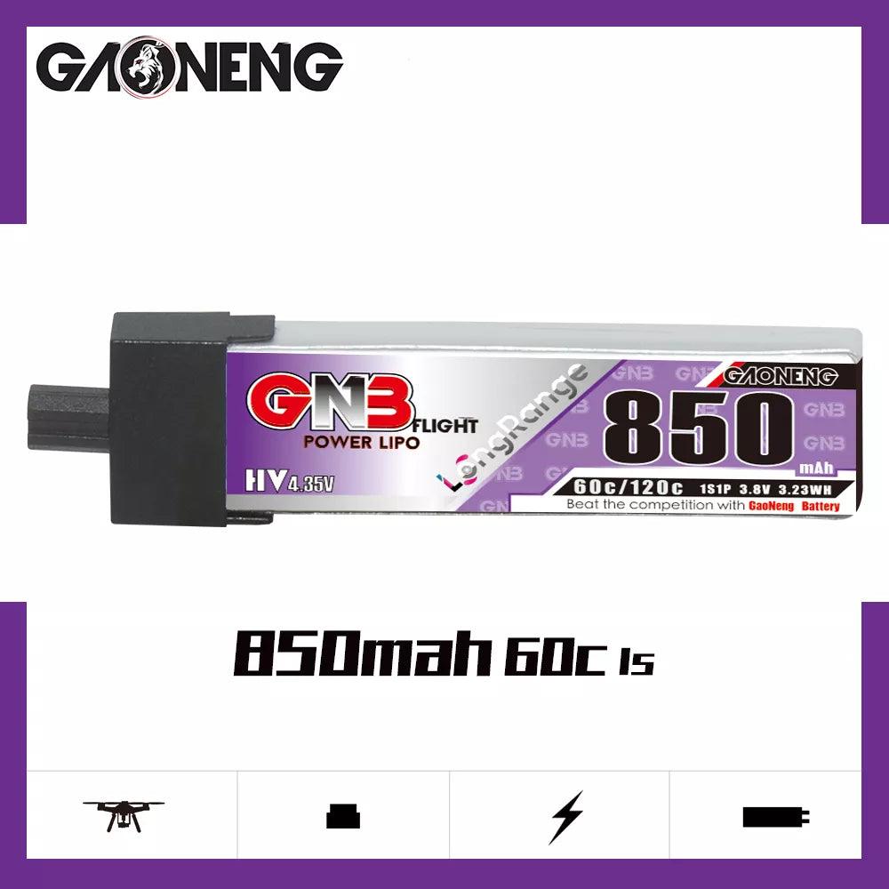 Batería de polímero de litio GNB 1S 3,8 V HV 850 mAh 60 C con cabezal de plástico GNB27 