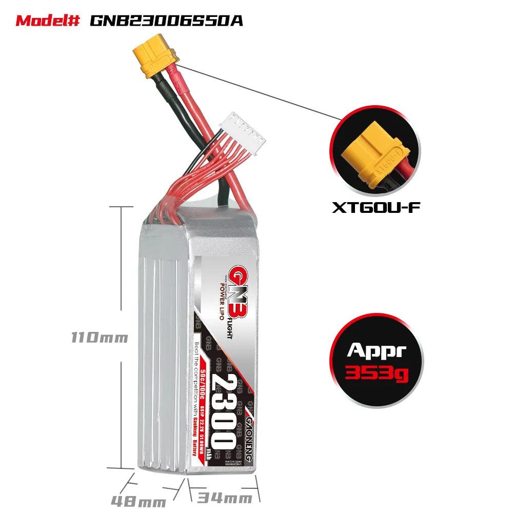 Batería de polímero de litio GNB 2300 mAh, 6S, 22,2 V, 50 C, 100 C, XT60 para control remoto