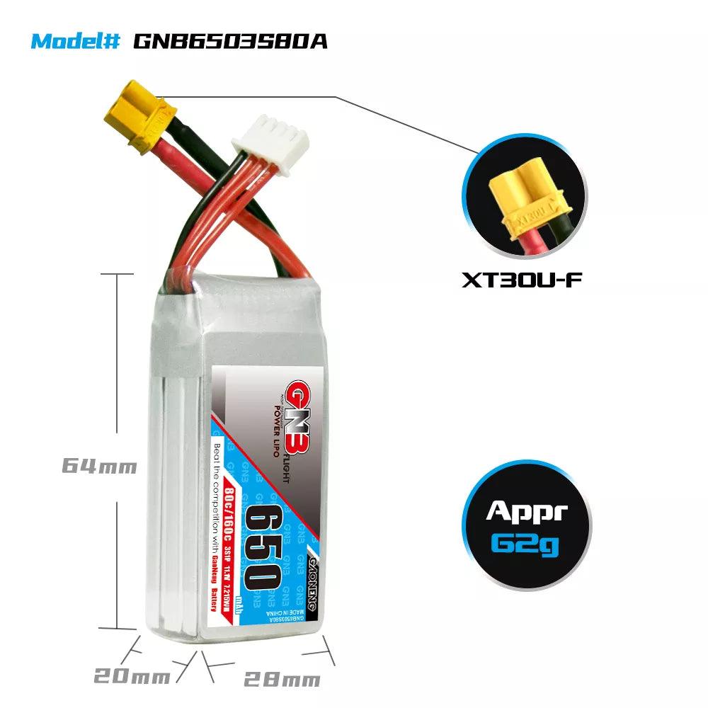 Batería Lipo GNB 650 mAh 11,1 V 3S 80 C - XT30 