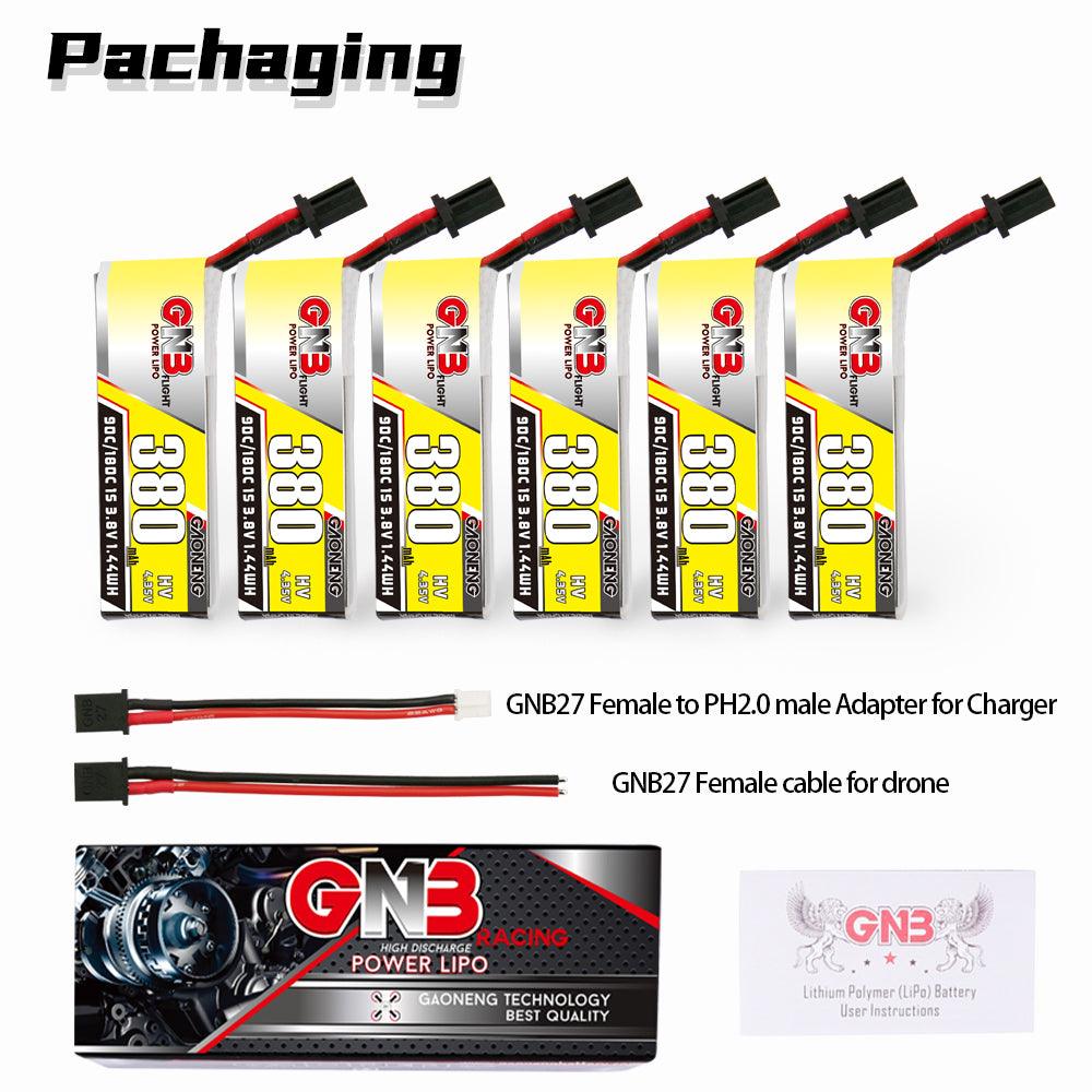 Batería GNB 380mAh 1S 3.8V HV 90C con cable para Emax NanoHawk