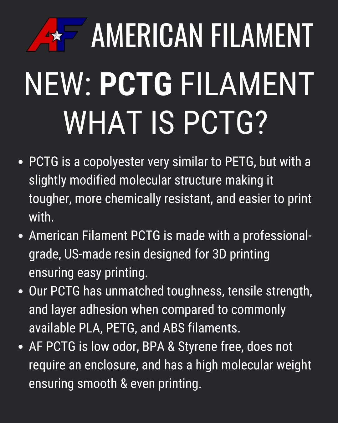 Hi-Vis Yellow AF 1.75mm PCTG Filament Made in the USA!