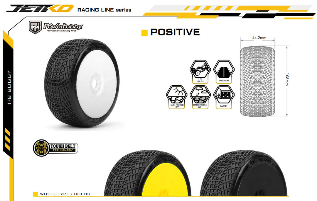 Powerhobby Positive 1/8 Buggy Mounted Tires White (2) Super Soft