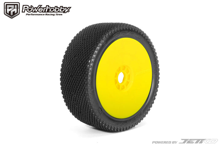 Powerhobby J-Zero 1/8 Buggy Mounted Tires Yellow Dish Wheels (2) Medium Soft