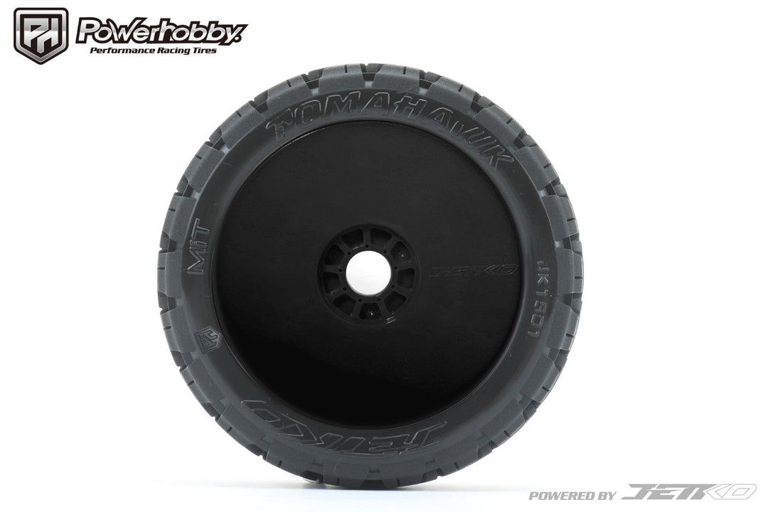 Powerhobby 1/8 Buggy Tomahawk Belted Tires Mounted 17MM Black Dish Wheels