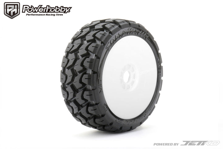 Powerhobby 1/8 Buggy Tomahawk BELTED Tires Mounted 17MM White Dish Wheels