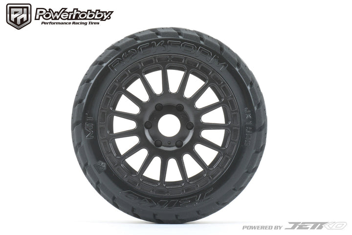 Powerhobby 1/8 Buggy Rockform Belted Tires Mounted on Black Dish Wheels