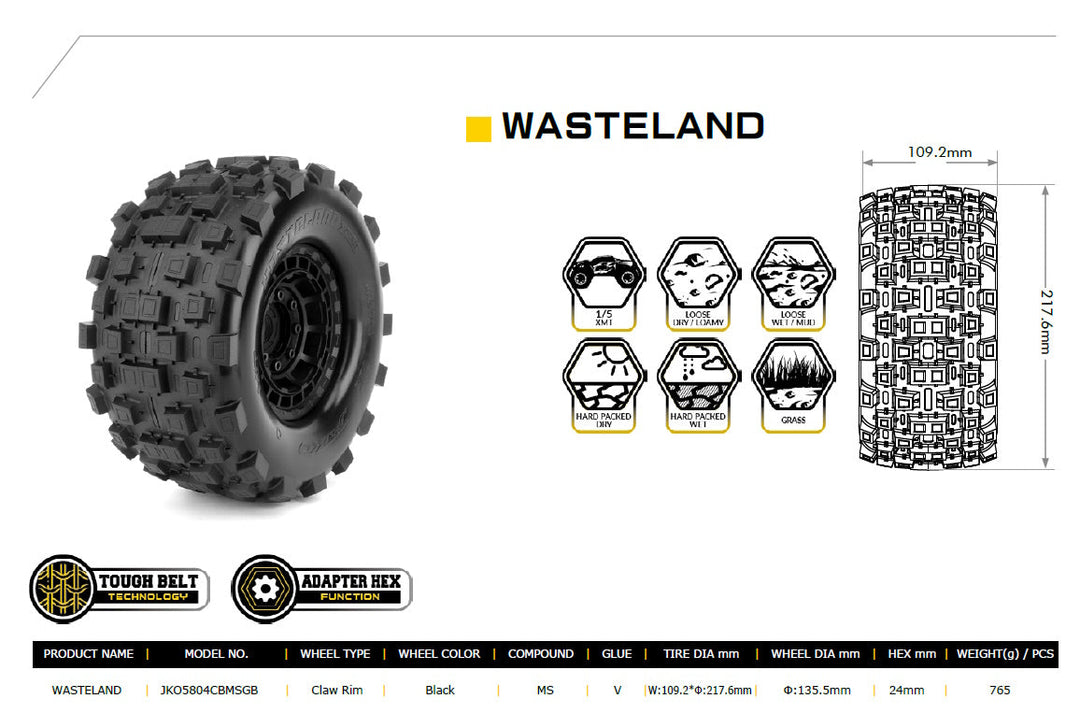 Powerhobby Wasteland 1/5 Belted Tires (2) FOR Traxxas X-Maxx Arrma Losi DBXL-E