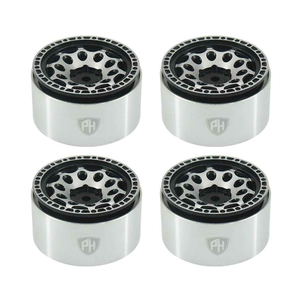 Powerhobby Aluminum 2.2" Beadlock Wheels Silver / Black (4) 1/10 Rock Crawler