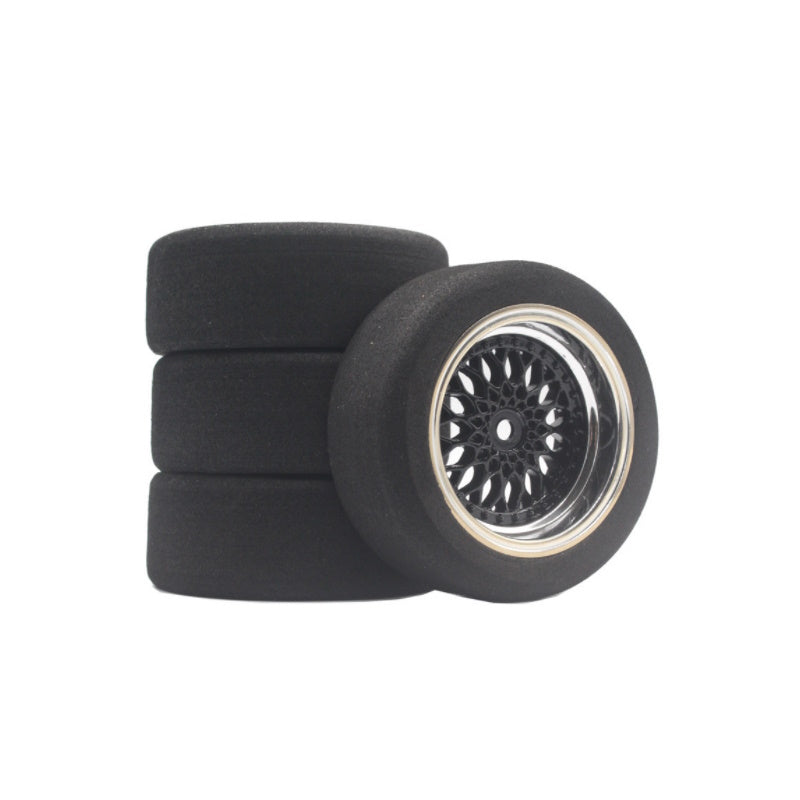 Powerhobby Mounted Foam Tires / Wheels (4) 1/10 Touring Car 9mm Offset Black