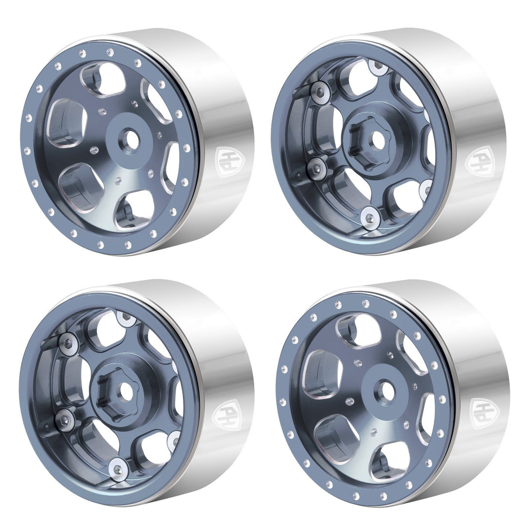 Powerhobby 1.3" Aluminum Beadlock Wheels Titanium (4) 1/24 Rock Crawler