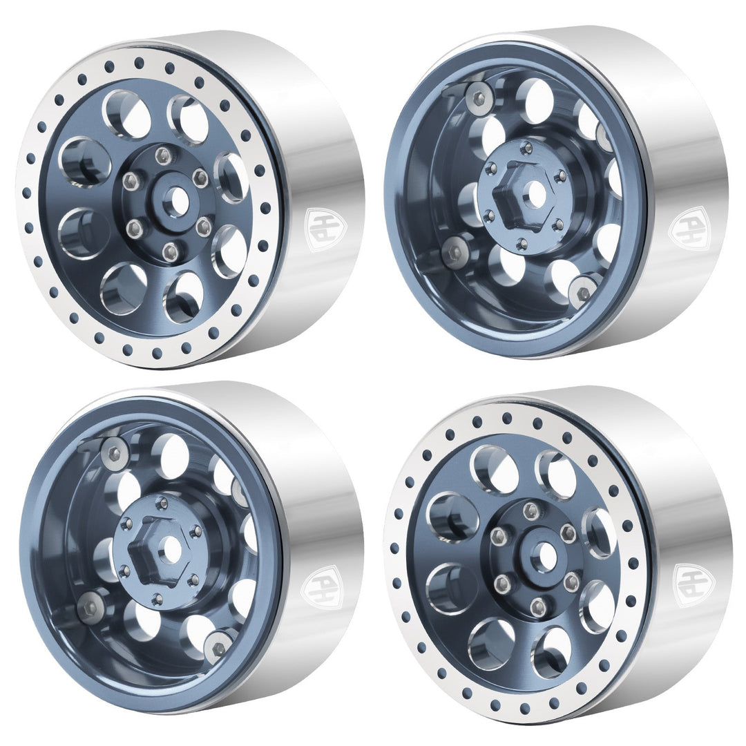 Powerhobby 1.3" Aluminum Beadlock Wheels Titanium (4) 1/24 Rock Crawler