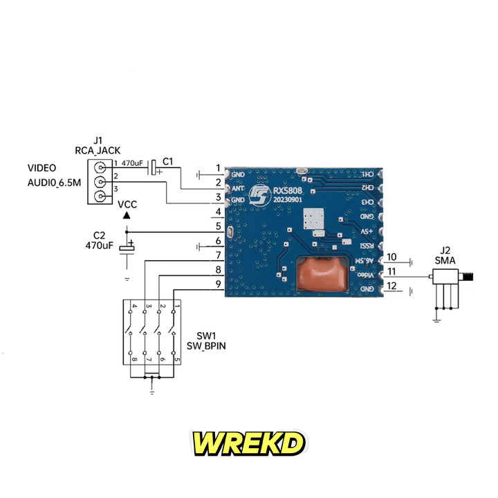 Módulo receptor de audio y vídeo FPV inalámbrico RX5808 de 5,8 GHz y 90 dBm