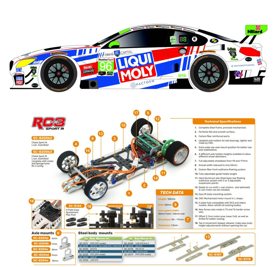Scaleauto BMW M6 GT3 Daytona White Kit RC3 1/24 Slot Car SC-7106RC3