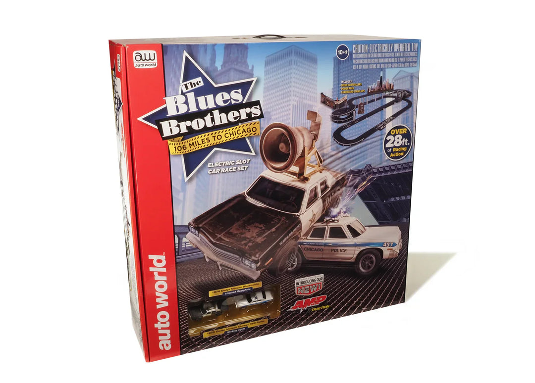 Auto World Blues Brothers Bluesmobile Chicago Police AFX HO Slot Car Set SRS359