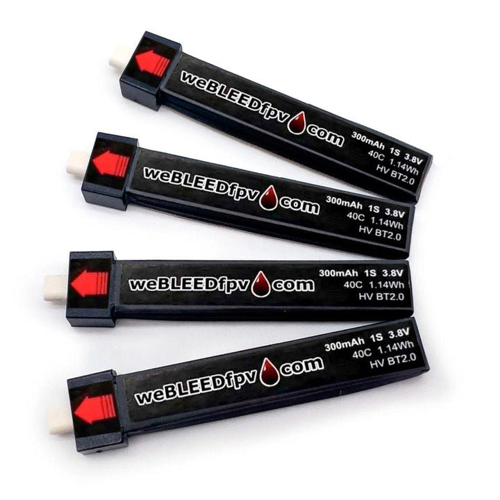 Baterías LiPo weBLEEDfpv 300mAh 1S (paquete de 4): elija BT2.0 o PH2.0