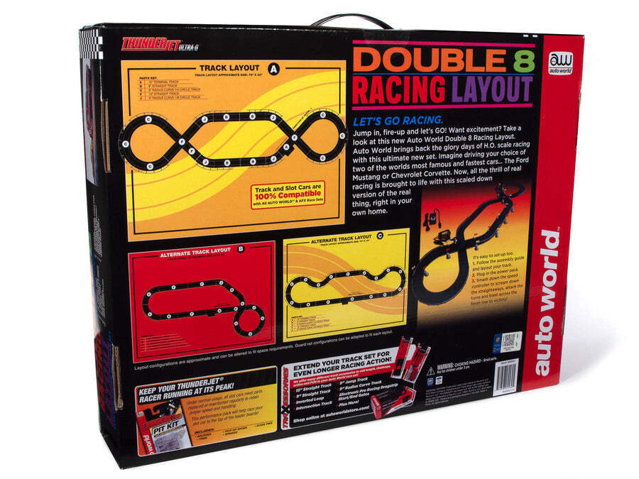 Auto World SRS341 14.5' Double 8 Racing Slot Car Set HO Scale