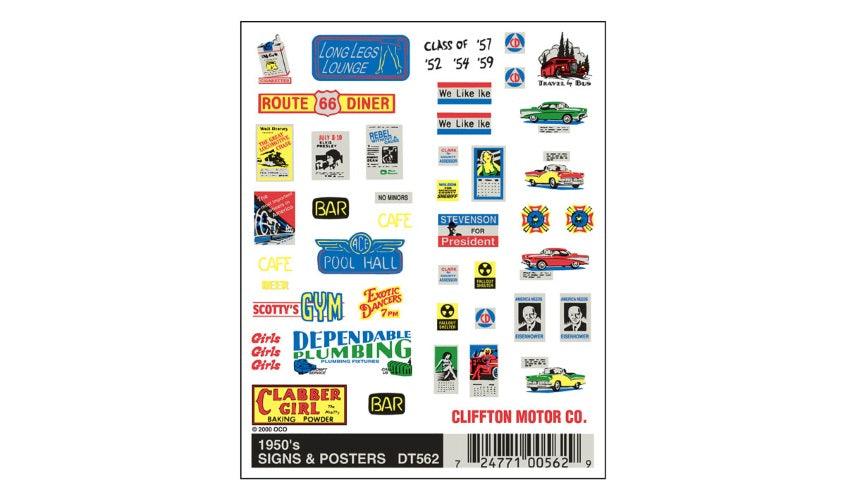 Woodland Scenics DT562 1950's Signs and Posters Decal / Stickers