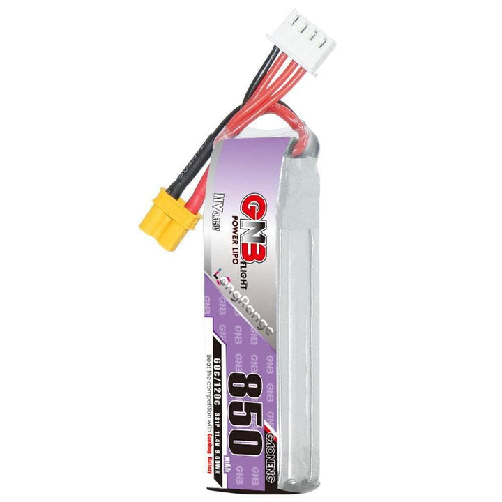 Batería de litio de alto voltaje Gaoneng GNB 11,4 V 3S 850 mAh 60 C (tipo largo) - XT30