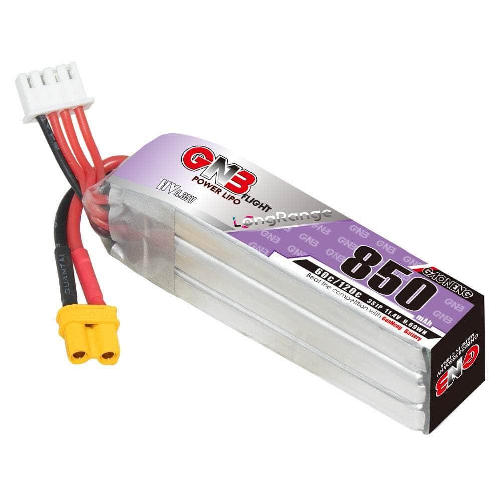 Batería de litio de alto voltaje Gaoneng GNB 11,4 V 3S 850 mAh 60 C (tipo largo) - XT30