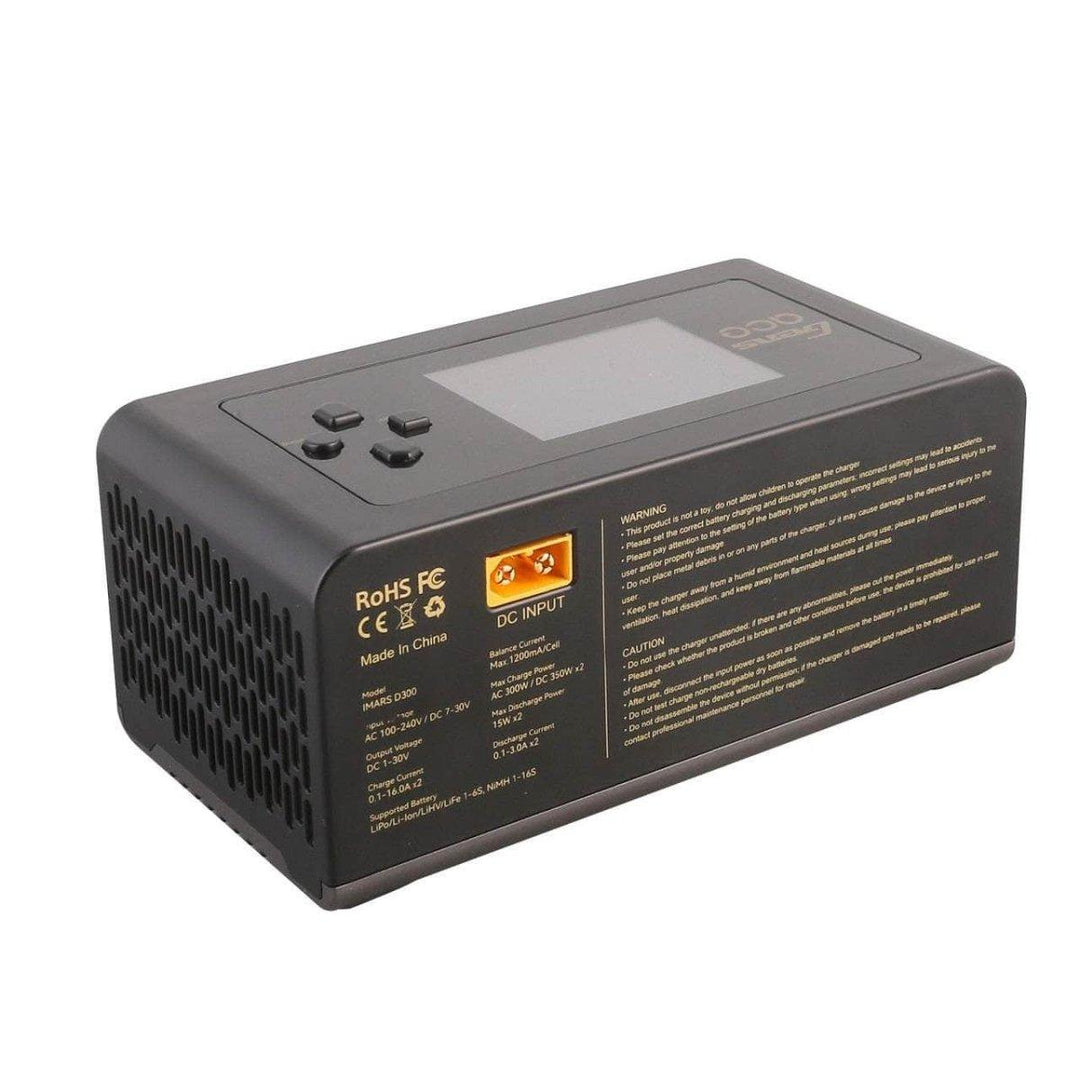 GensAce IMARS D300 G-Tech 300W/700W 1-6S 32A Dual Channel AC/DC Smart Charger - Black at WREKD Co.