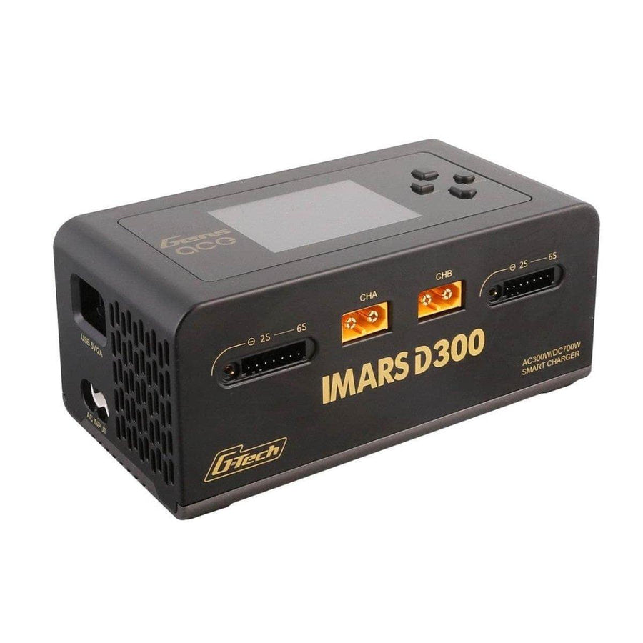 GensAce IMARS D300 G-Tech 300W/700W 1-6S 32A Dual Channel AC/DC Smart Charger - Black at WREKD Co.