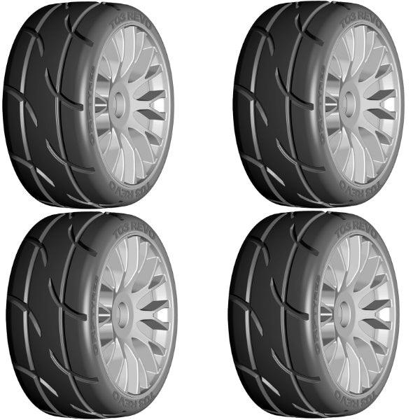 GRP GTK03-XB1 1/8 GT T03 REVO UltraSoft Mounted Tires Wheels (4) Grey