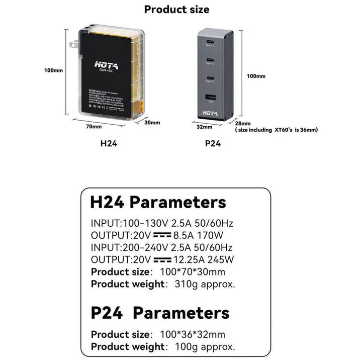 HOTA H24 245W GaN Gallium Nitride AC Adapter at WREKD Co.